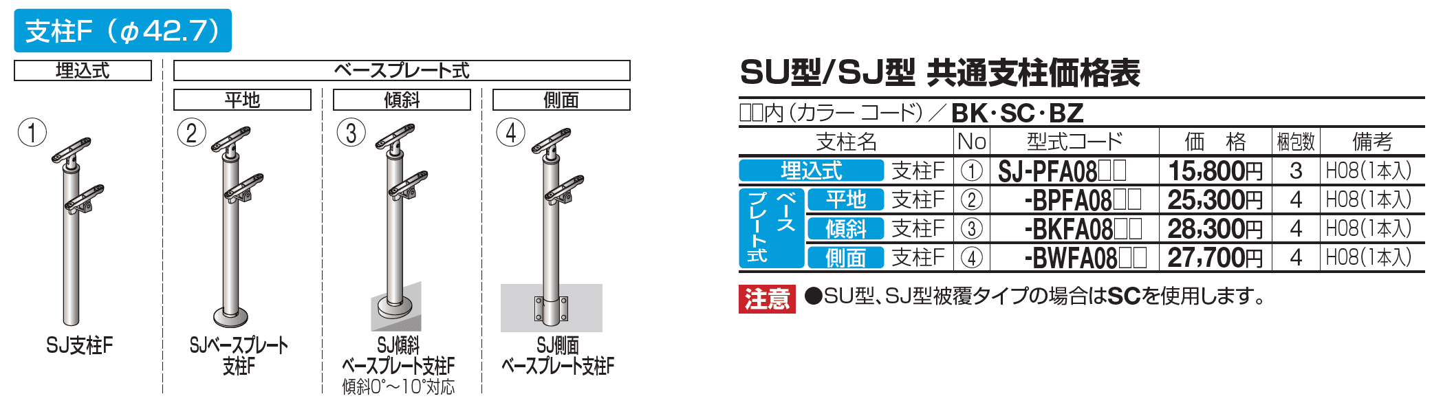 四国化成 | 手すり セイフティビーム SU型Φ34mm / SJ型 Φ38mm 標準仕様