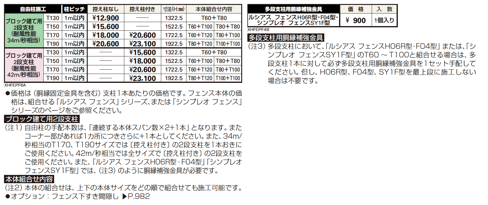 〈ブロック建て用〉2段支柱 （ルシアス フェンスH05・H06R型、H12型、F01型〜F05型、シンプレオ フェンス）【2023年版】_価格_1