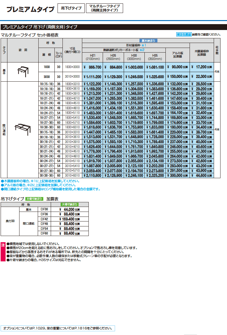 U.スタイル アゼスト プレミアムタイプ 吊下げタイプ（マルチルーフタイプ(両側支持タイプ))【2023年版】_価格_1