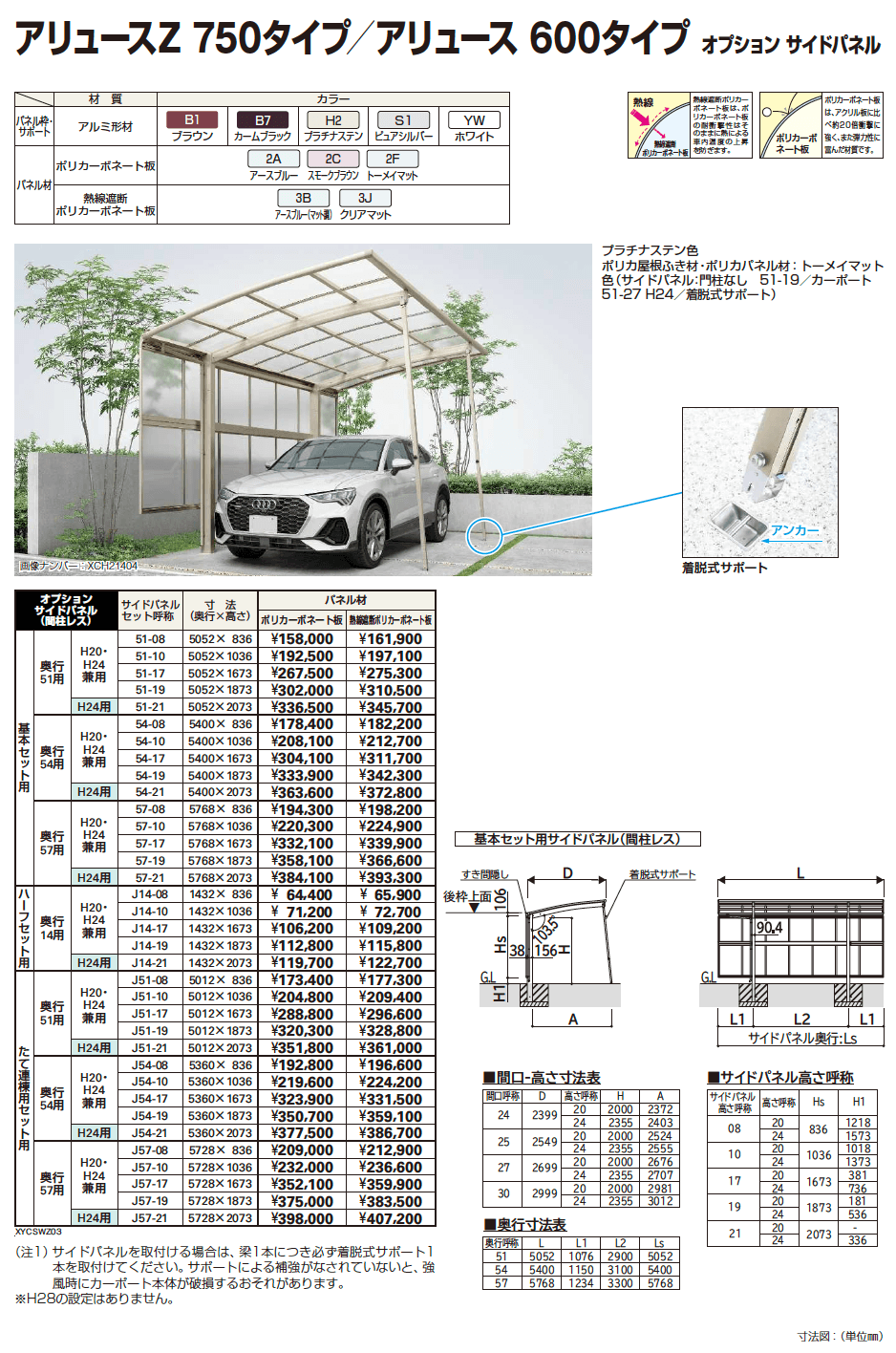 YKK AP アリュースZ 750タイプ／アリュース 600タイプ オプション サイドパネル（2023年版）1