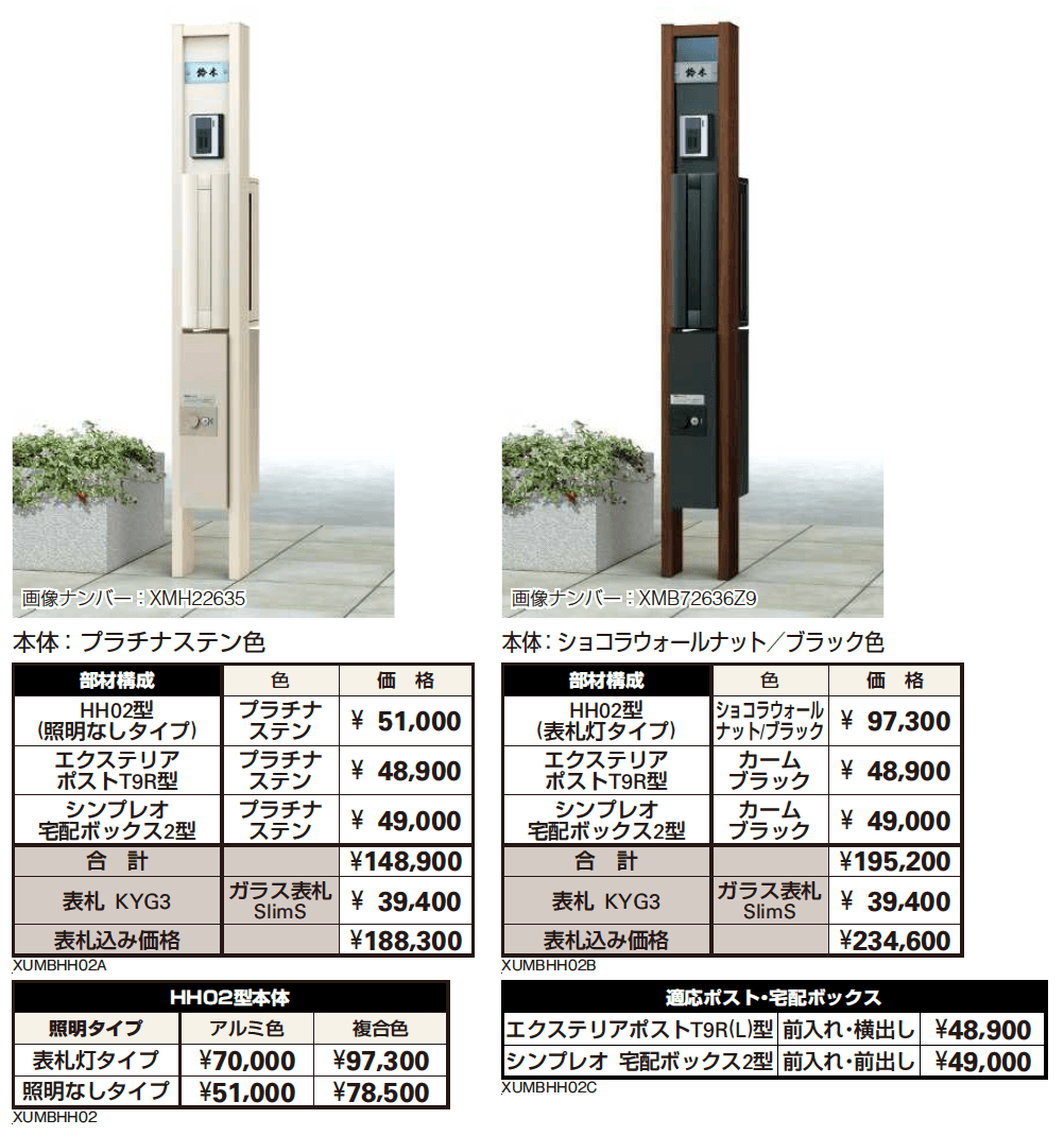 エクステリアポストT9型、T9R（L）型取付用ルシアス ポストユニット HH02型【2023年版】_価格_1