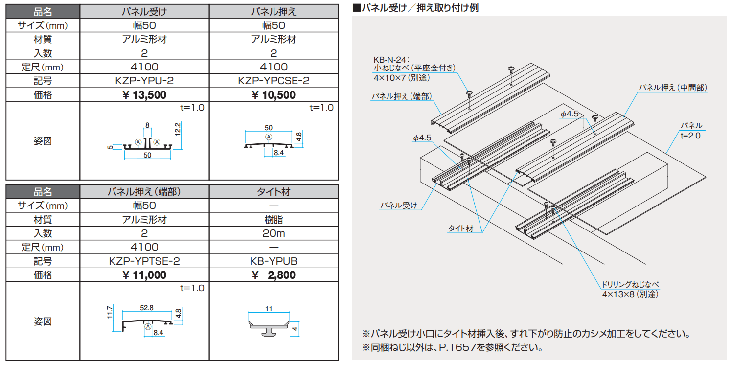 パネル受け・パネル押え 【2022年版】_価格_1