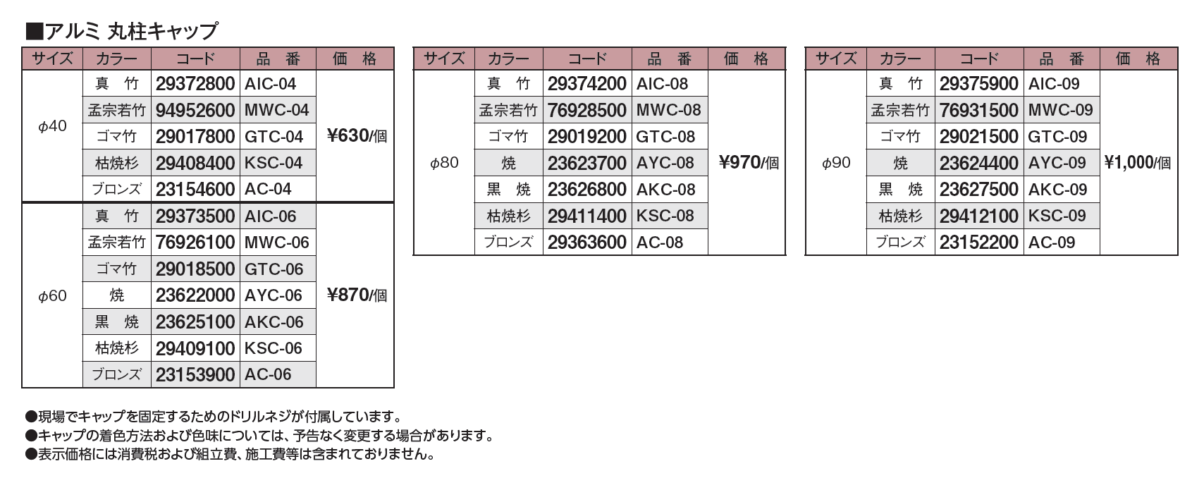 エバーバンブー®︎ アルミ丸柱キャップ_価格_1