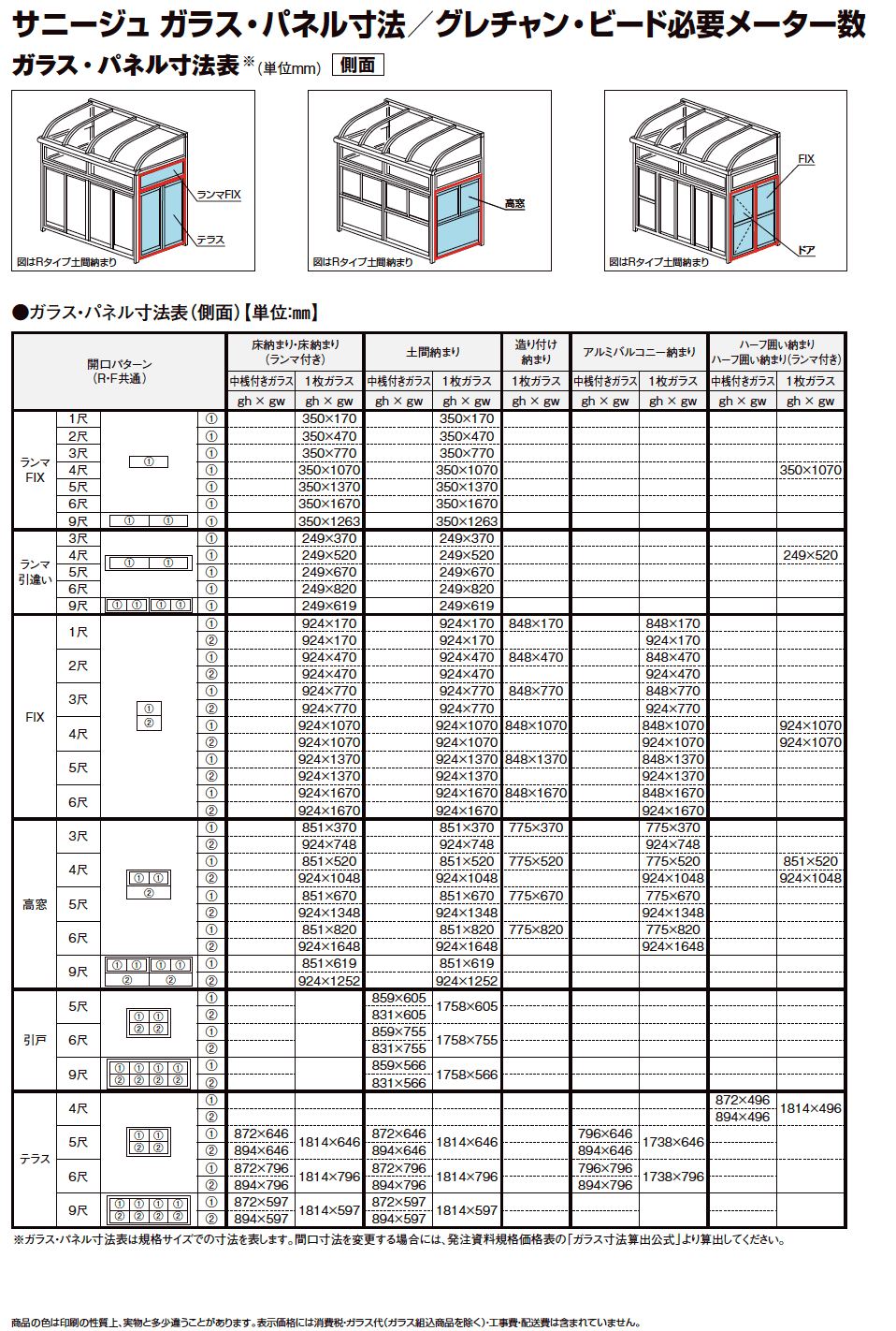 LIXIL ガラス・パネル寸法(2023年版)1