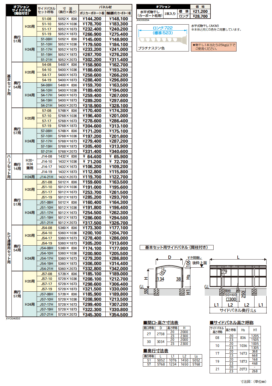 YKK AP アリュース ワンZ 750タイプ／アリュース ワン 600タイプ オプション サイドパネル（2023年版）2