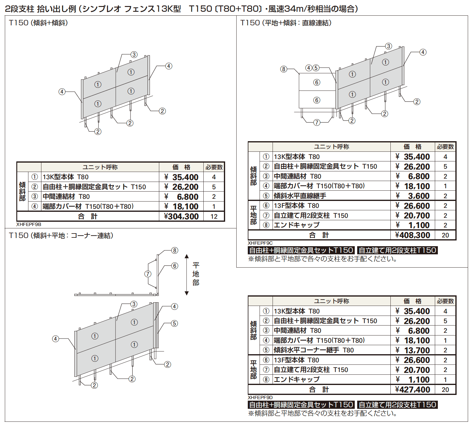 〈自立建て用〉2段支柱（ルシアス フェンスF05K型/シンプレオ フェンス13K型 傾斜地用横ルーバー）【2023年版】_価格_2