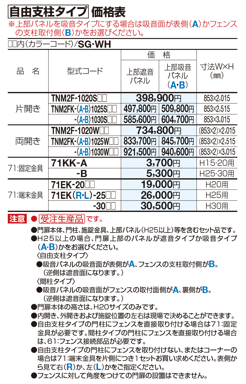 門扉 TNM2型 遮音タイプ(自由支柱タイプ)【2023年版】_価格_1