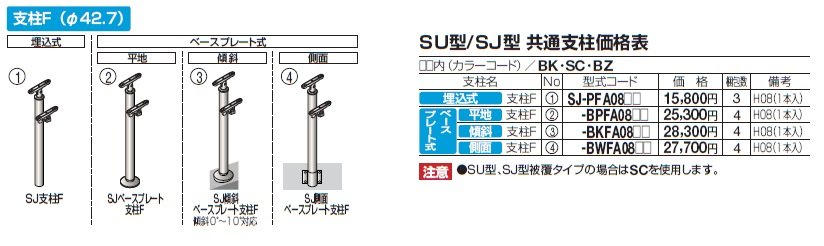 手すり セイフティビーム SU型Φ34mm / SJ型 Φ38mm 標準仕様・手すり2段_価格_3