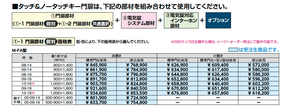 タッチ&ノータッチキー プレミエス門扉 M-FA型【2023年版】_価格_1