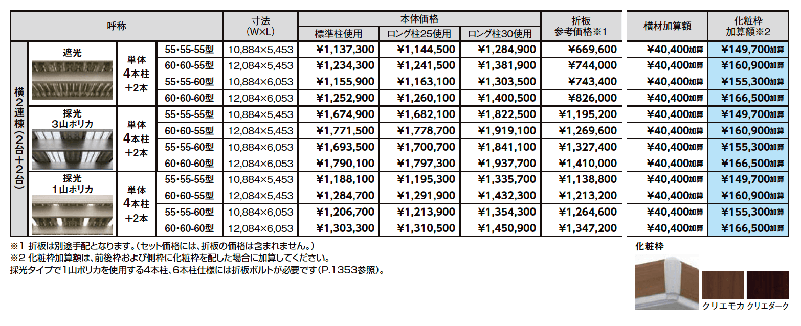 カーポートSW 900タイプ 4台用横2連棟【2023年版】_価格_1