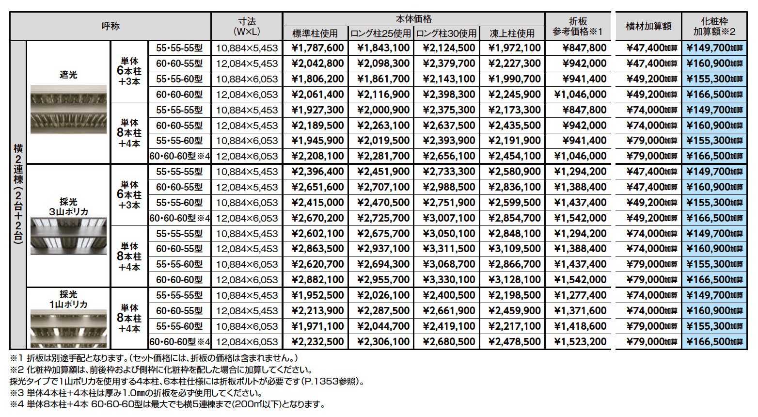 カーポートST 4500タイプ 4台用 横2連棟【2023年版】_価格_1