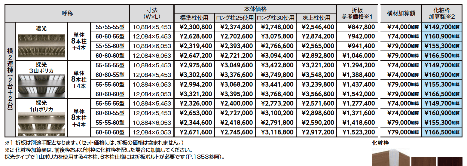 カーポートST 6000タイプ 4台用 横2連棟【2023年版】_価格_1