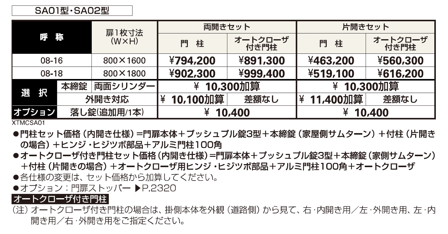 シャローネ 門扉SA01型【2023年版】_価格_1