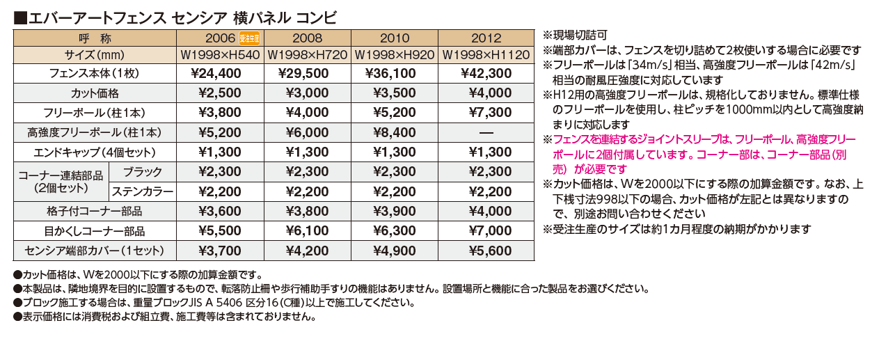 エバーアート®︎フェンス センシア 横パネル コンビ_価格_1