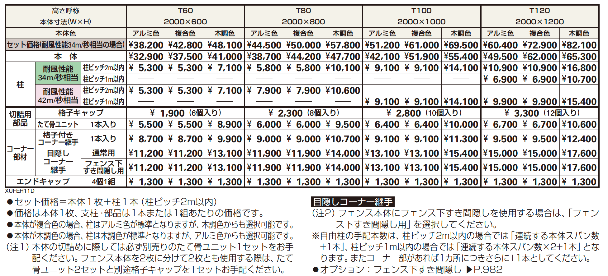 ルシアス フェンスH11型 横板格子（粗）【2023年版】_価格_1