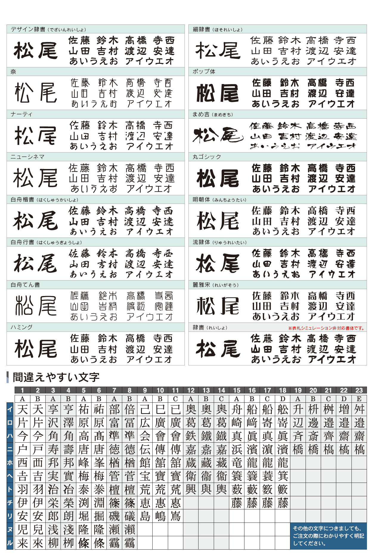 福彫 書体見本2