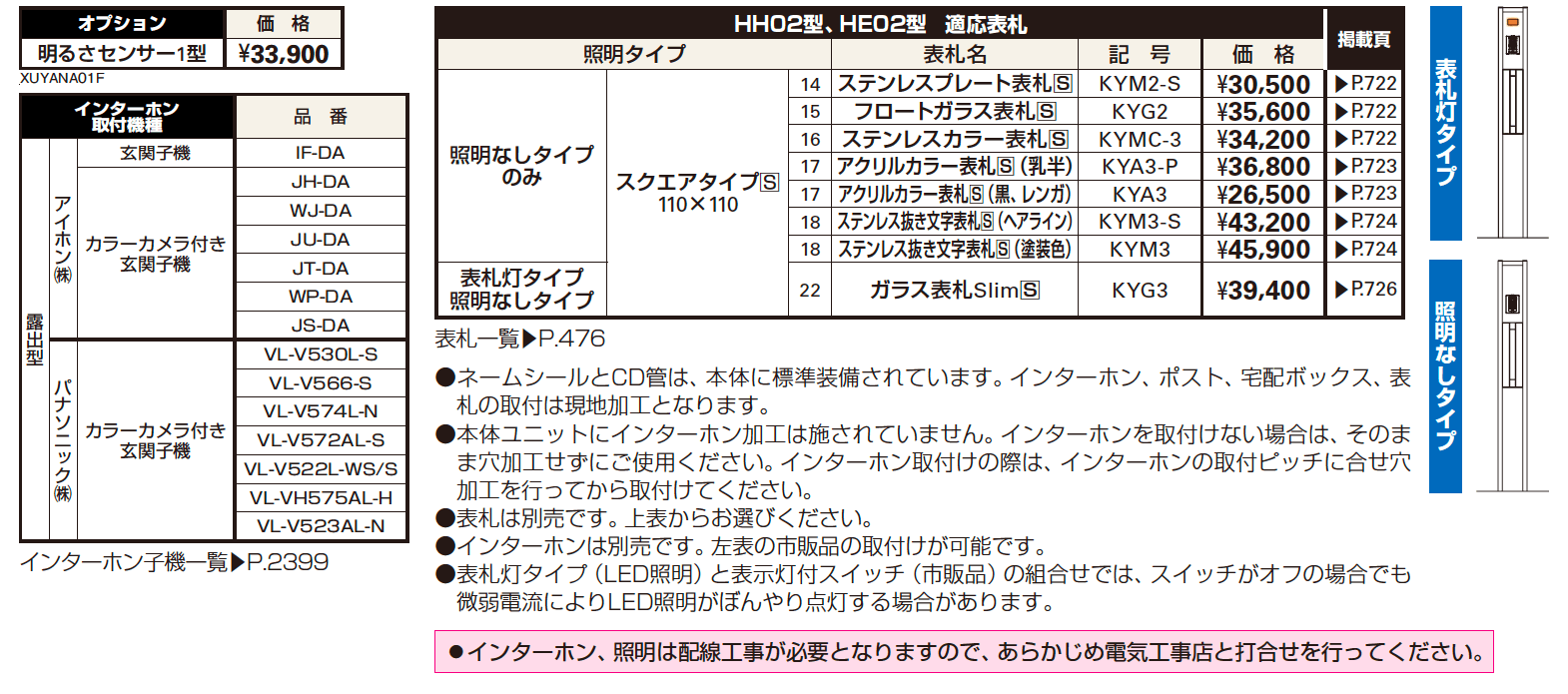 エクステリアポストT9型、T9R（L）型取付用ルシアス ポストユニット HH02型【2023年版】_価格_2