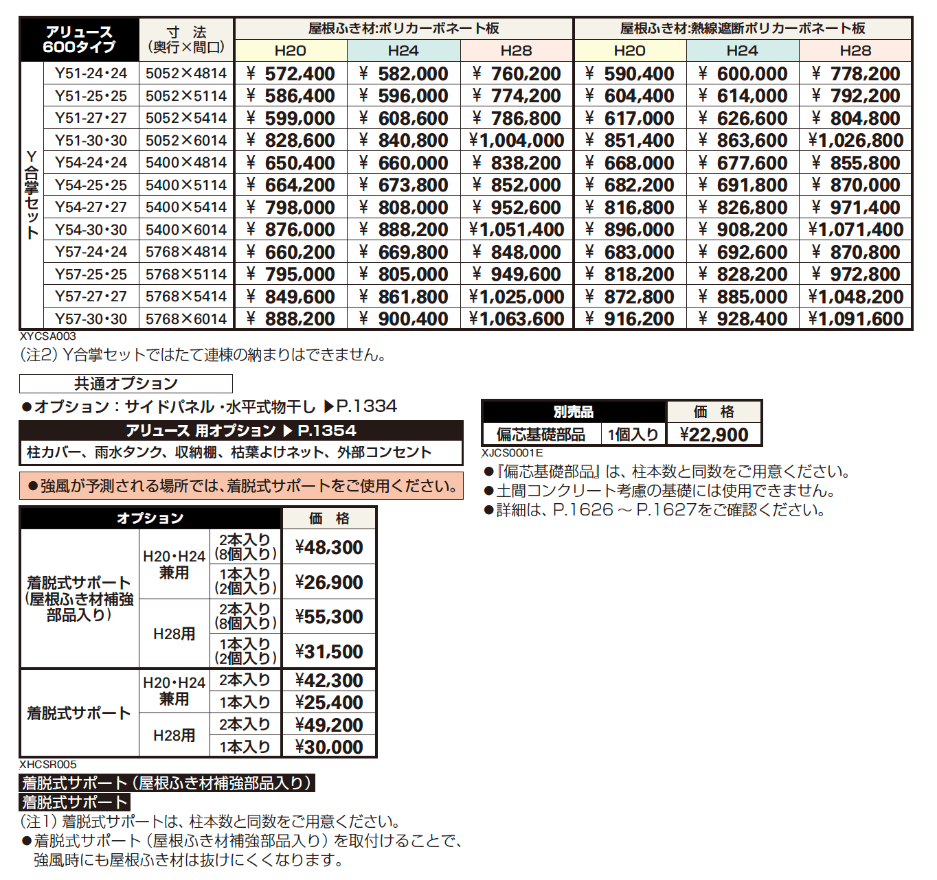 アリュース 600タイプ M合掌セット／ Y合掌セット【2023年版】_価格_2