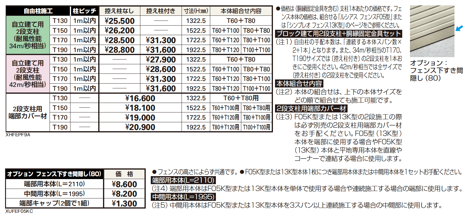 〈自立建て用〉2段支柱（ルシアス フェンスF05K型/シンプレオ フェンス13K型 傾斜地用横ルーバー）【2023年版】_価格_1