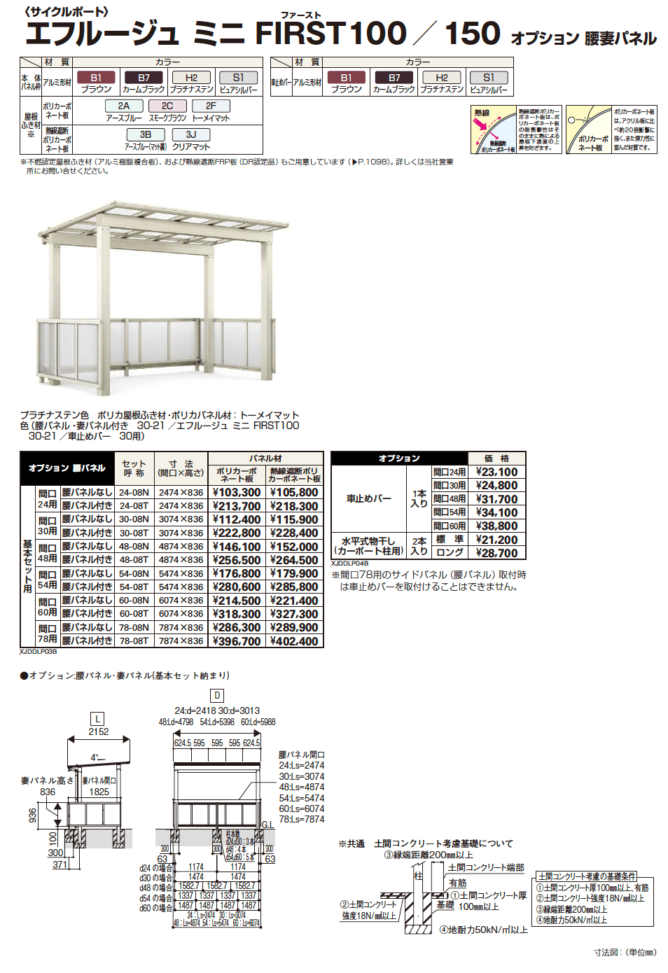 YKK AP エフルージュ ミニ  FIRST100/150 オプション サイドパネル・腰妻パネル（2023年版）2