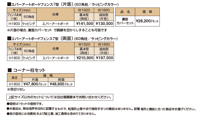 エバーアートボード®フェンス7型セット_価格_1