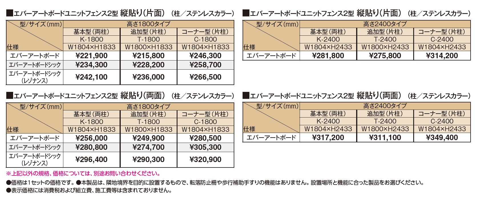 エバーアートボード®ユニットフェンス2型セット_価格_1