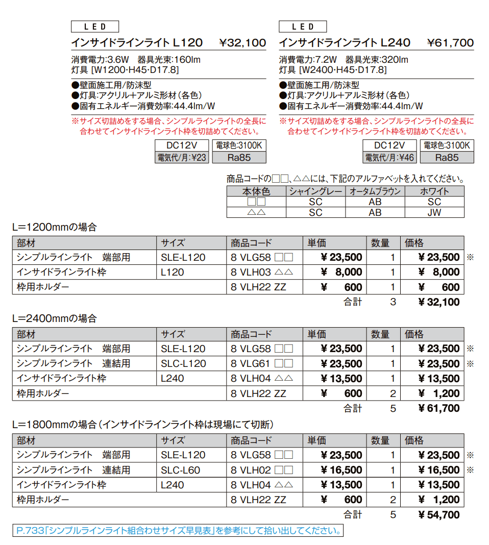 インサイドラインライト L120、L240【2022年版】_価格_1