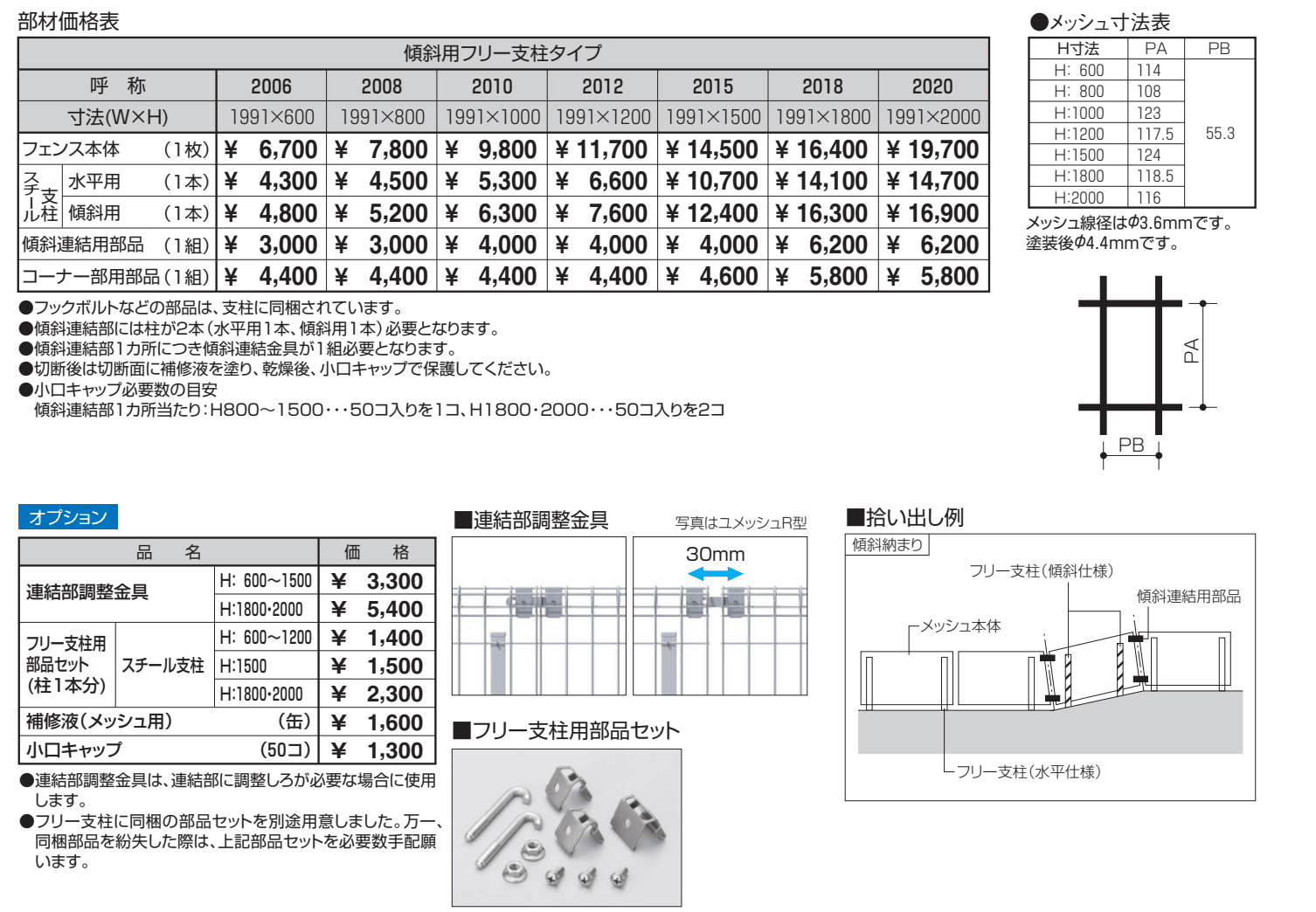 ユメッシュZ型フェンス 傾斜用フリー支柱タイプ【2023年版】_価格_1
