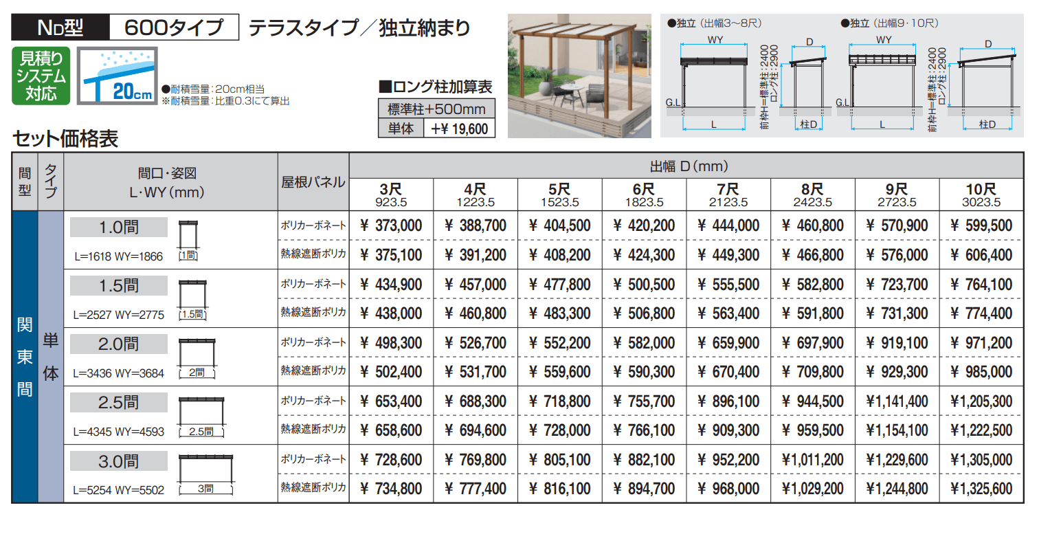 ナチュレN(ND型 600タイプ テラスタイプ／独立納まり)【2023年版】_価格_1