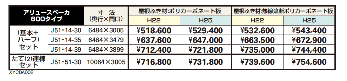 アリュース ベーカ 600タイプ 基本セット/ (基本+ハーフ)セット/たて(2)連棟セット【2023年版】_価格_2