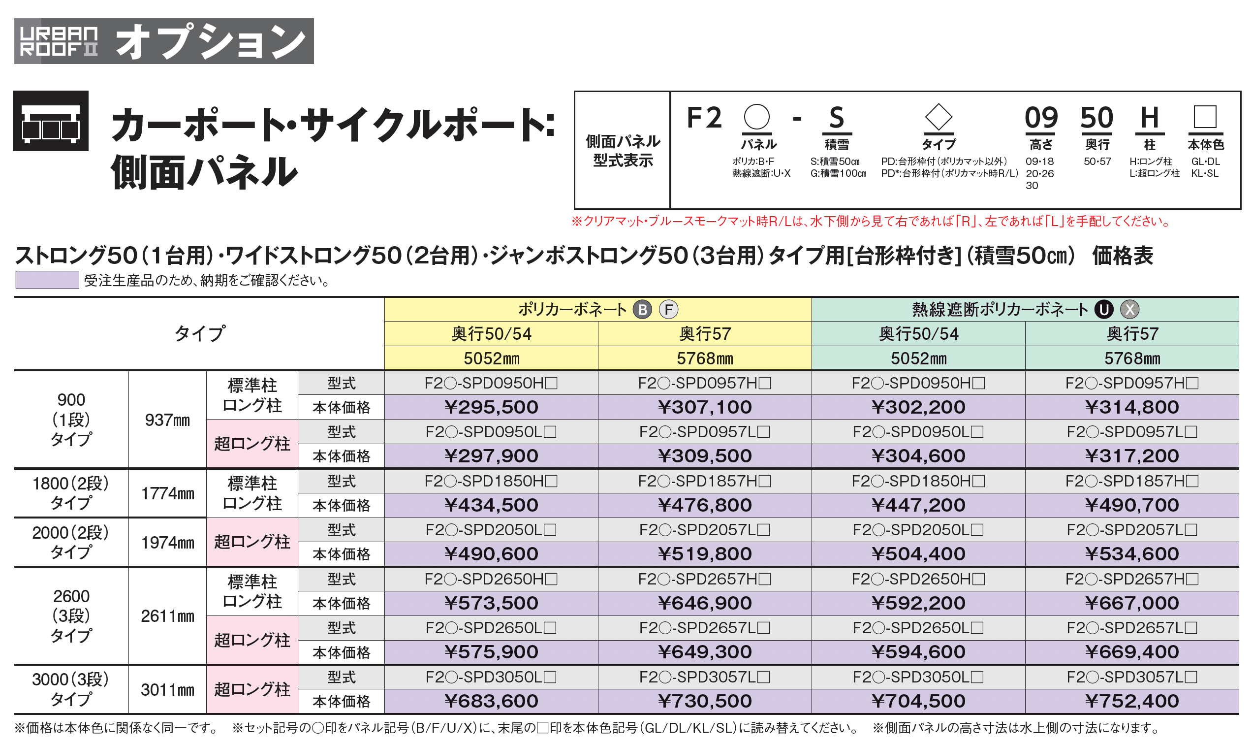 アーバンルーフⅡ カーポート:ストロングタイプ50基本(1台用)/ワイドストロングタイプ50基本(2台用)/ジャンボストロングタイプ50基本(3台用)_価格_2