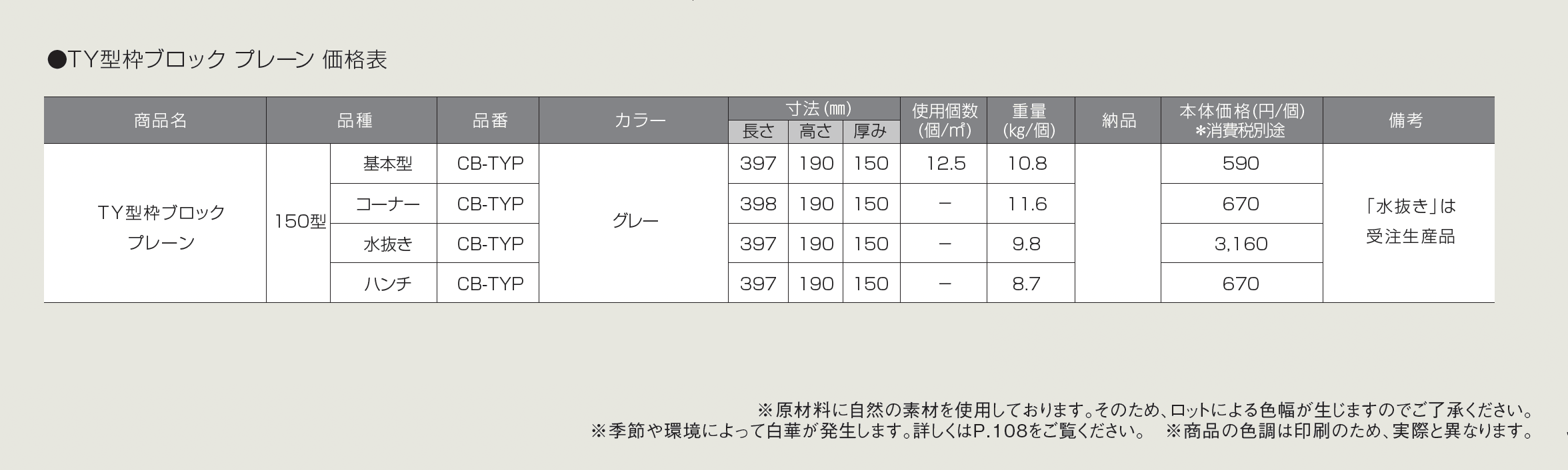 TY型枠ブロック プレーン(関西地区限定)【2025年版】_価格_1