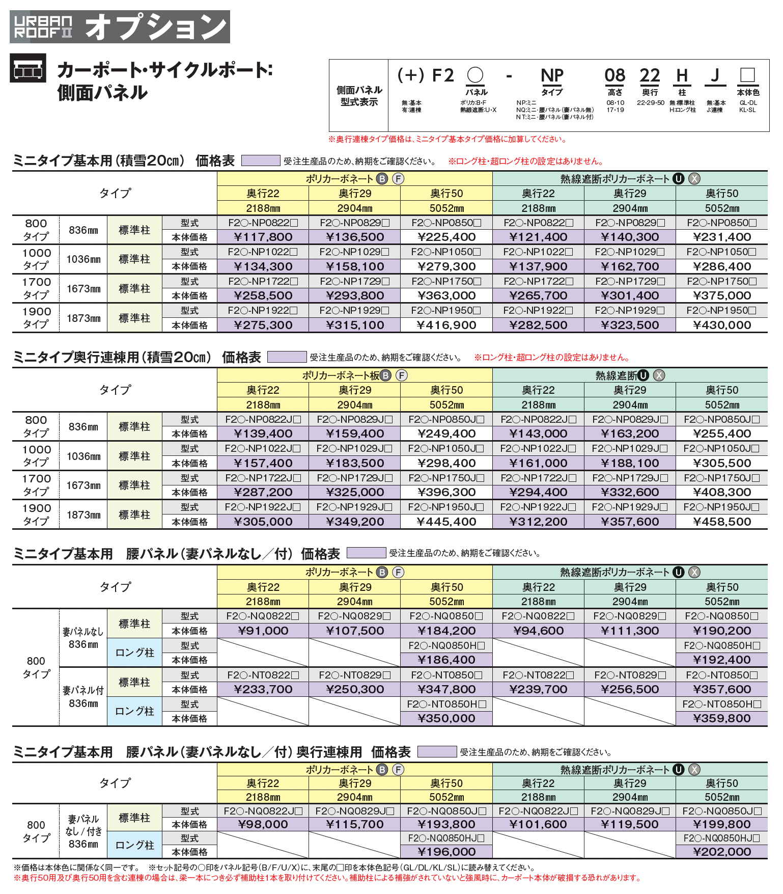 アーバンルーフⅡ ミニタイプ サイクルポート:基本/奥行連棟/Y合掌_価格_2