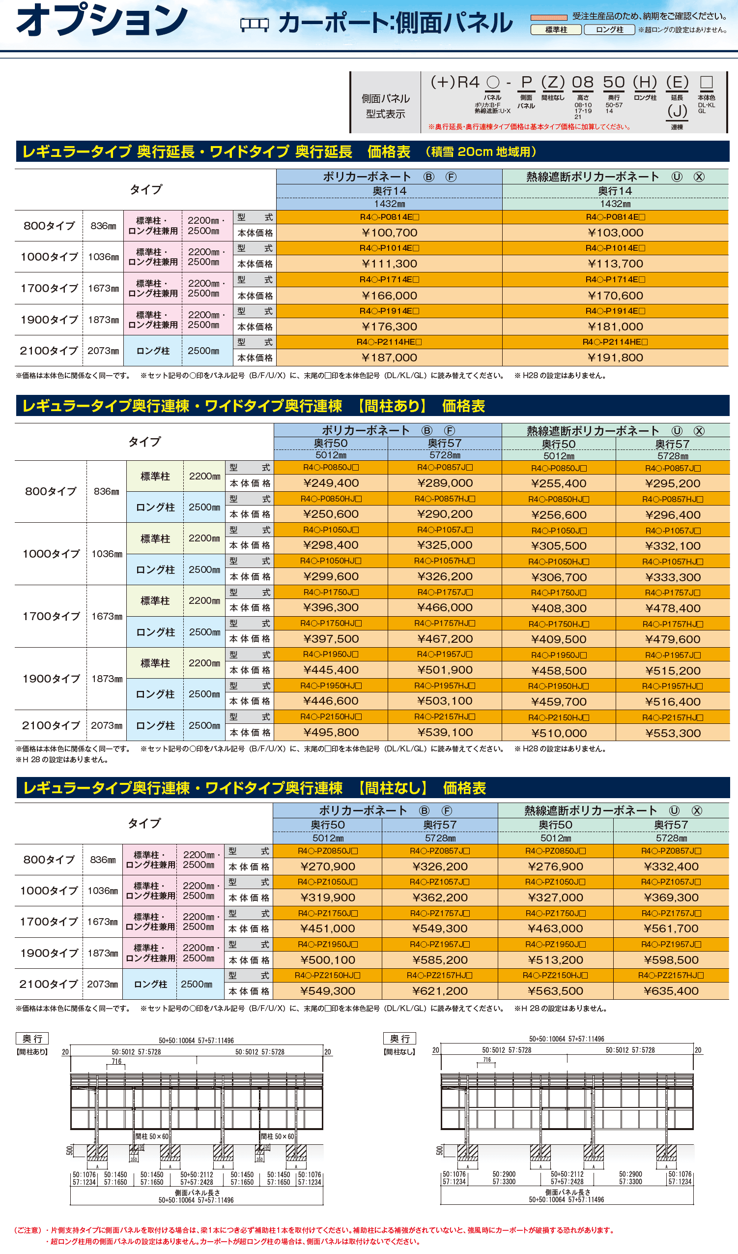 リアルポートⅣ ワイドタイプ カーポート:奥行延長(2台用+α)・奥行連棟(4台用)_価格_3