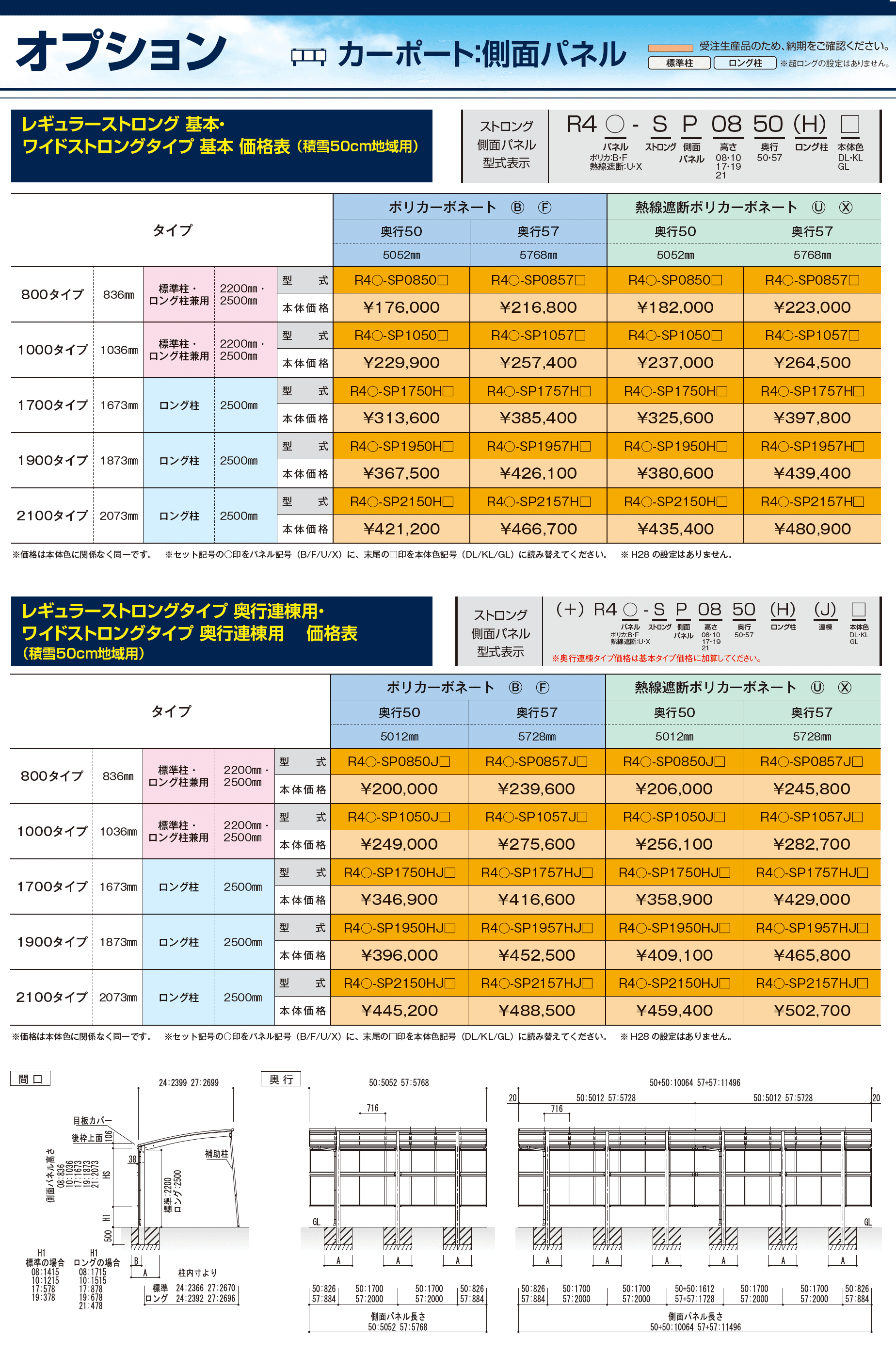 リアルポートⅣ ワイドストロングタイプ カーポート:基本(2台用)・奥行連棟(4台用)_価格_2