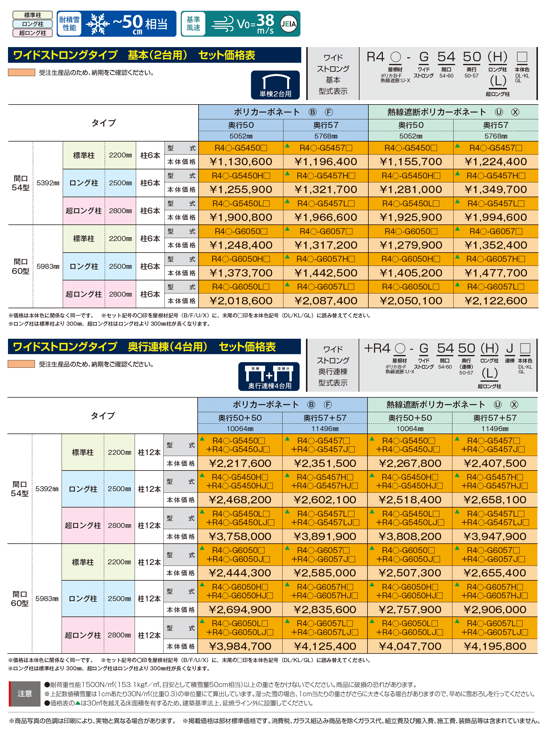 リアルポートⅣ ワイドストロングタイプ カーポート:基本(2台用)・奥行連棟(4台用)_価格_1