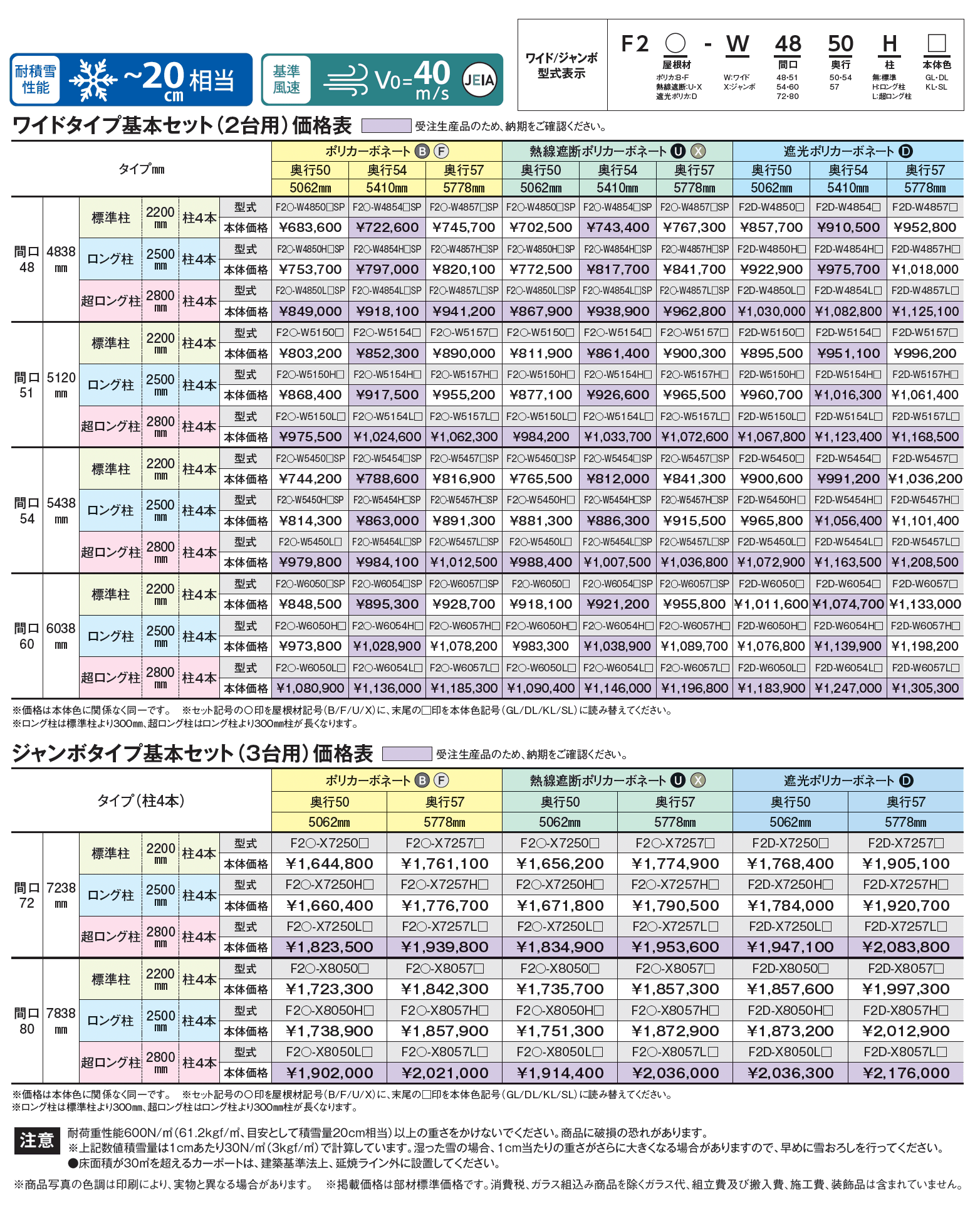 アーバンルーフⅡ カーポート:ワイドタイプ(2台用)/ジャンボタイプ(3台用)_価格_1