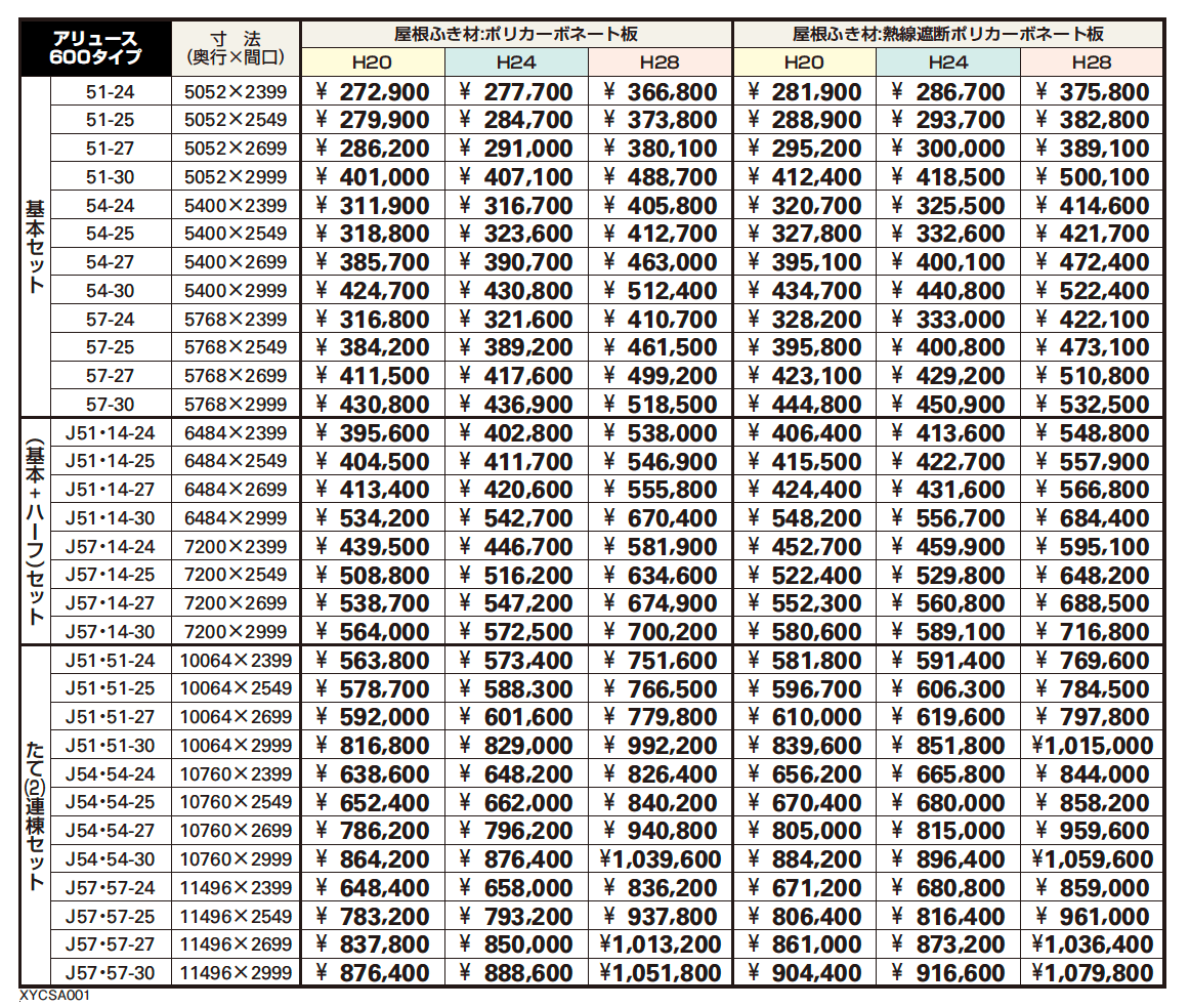 アリュース 600タイプ 基本セット/(基本+ハーフ)セット/たて(2)連棟セット【2023年版】_価格_1