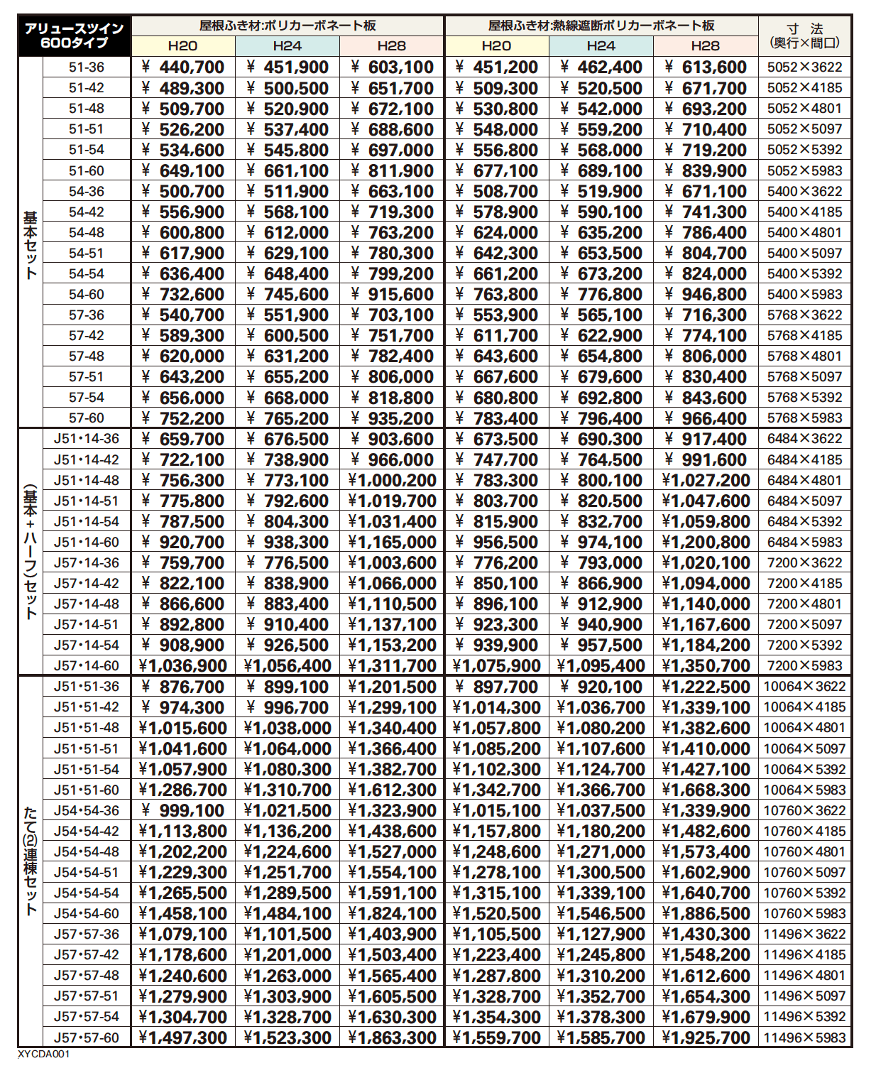 アリュース ツイン 600タイプ 基本セット/(基本+ハーフ)セット/たて(2)連棟セット【2023年版】_価格_1