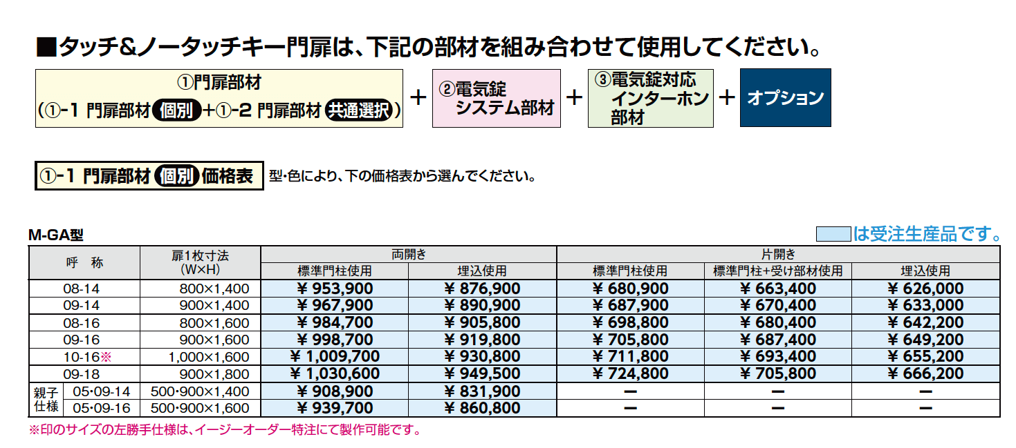 タッチ&ノータッチキー プレミエス門扉 M-GA型【2023年版】_価格_1