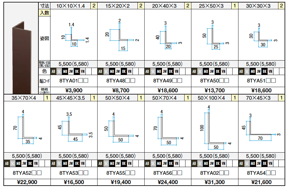 汎用形材 Lアングル(アルミ)【2023年版】_価格_1