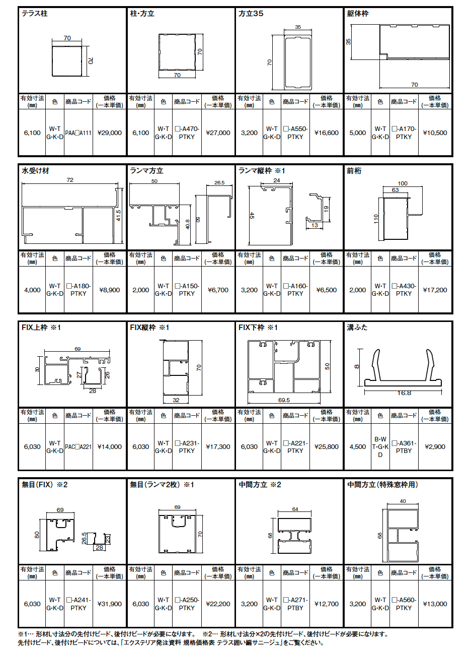 サニージュ用 形材【2023年版】_価格_1