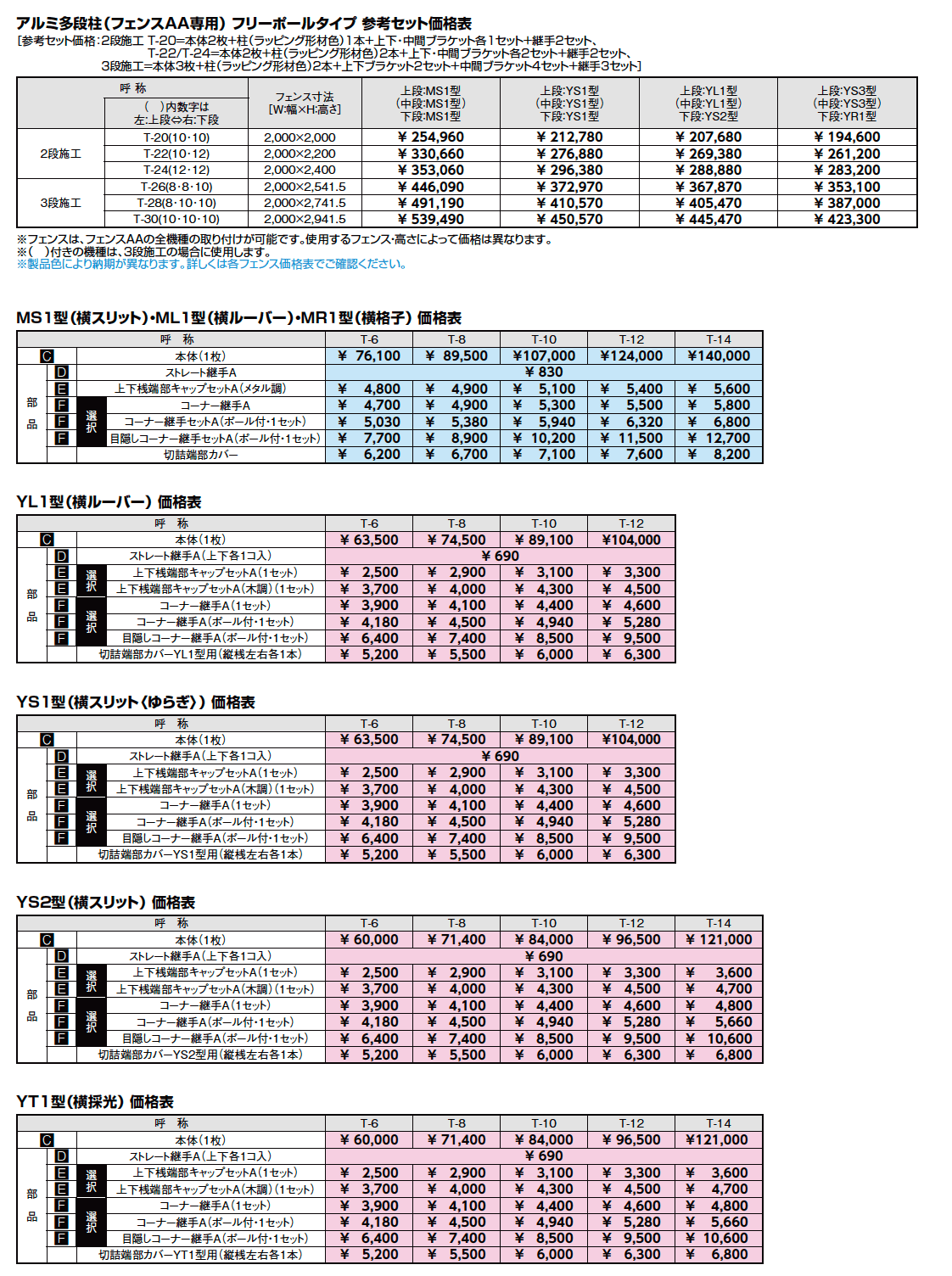 フェンスAA 多段柱(2段柱)【2023年版】_価格_3