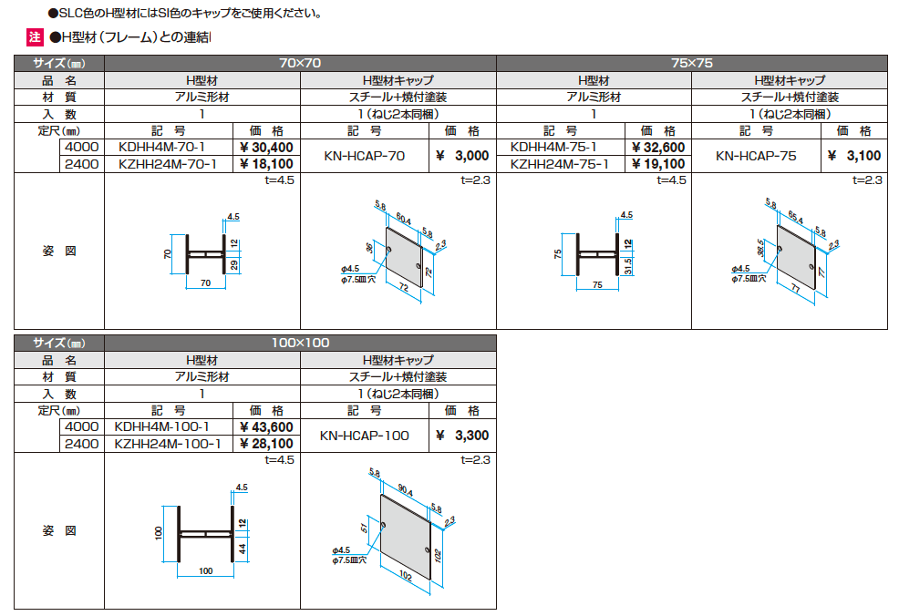 ドレスパーツ H型材(スリット)【2023年版】_価格_1