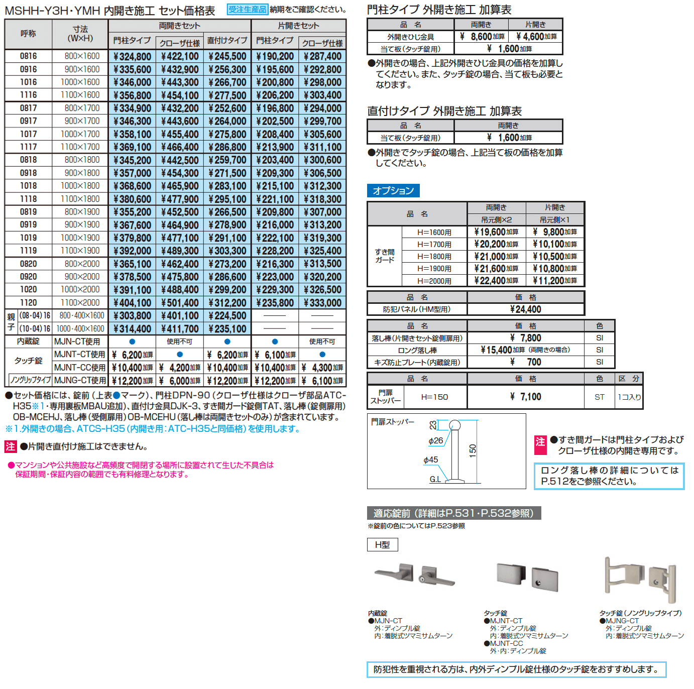 シャトレナⅡハイタイプ YM型(H型:内蔵錠・タッチ錠)_価格_1