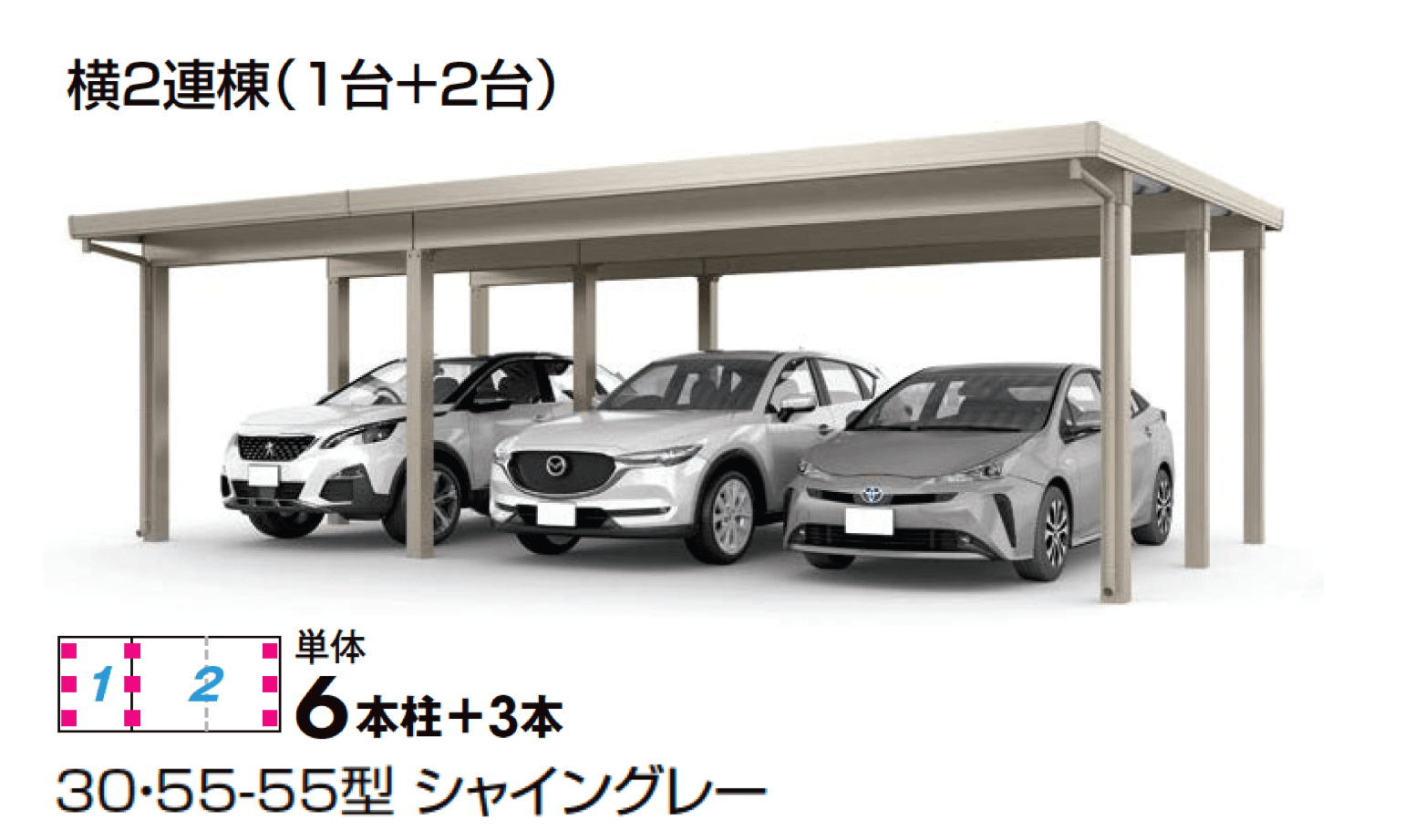 LIXILの「カーポートST 4500タイプ 3台用」のサブ画像1