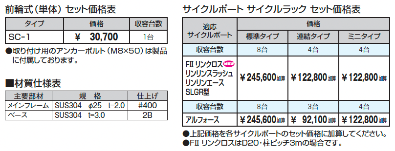 サイクルラック SCー1型 前輪式(単体)_価格_1