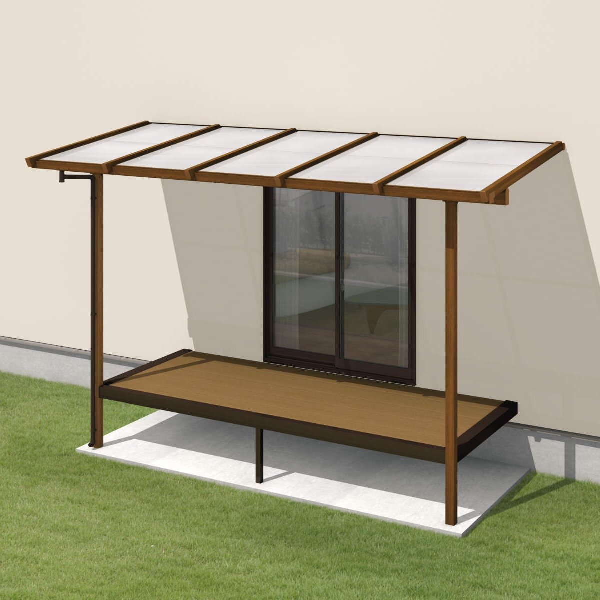 三協アルミの「ナチュレN屋根(オルネ ステージタイプ(縁台)用 600タイプ 壁付け納まり)」