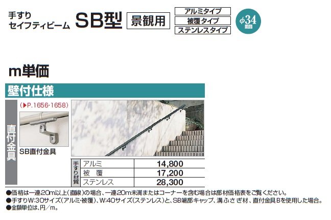 手すり セイフティビーム SB型 (アルミ・被覆タイプ)壁付仕様【2024年版】_価格_1