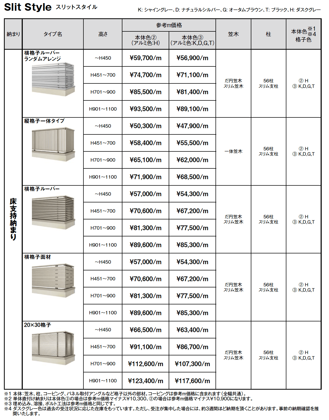 ベランダ手すり モダンパネル(スリットスタイル)_価格_1